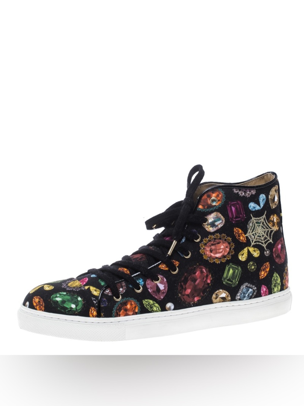 Charlotte Olympia Multicolor Jewel Print Canvas High Top Sneakers